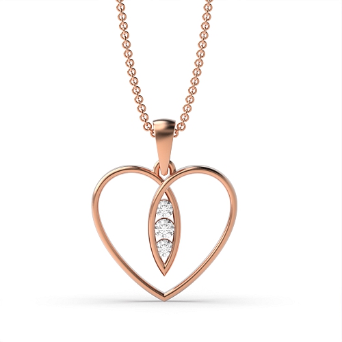 Channel Setting Round Rose Gold three stone Heart Pendant Necklace