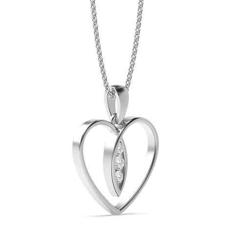 Channel Setting Round White Gold three stone Heart Pendant Necklace