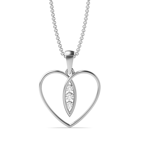 Channel Setting Round Three stone Heart Pendant Necklaces