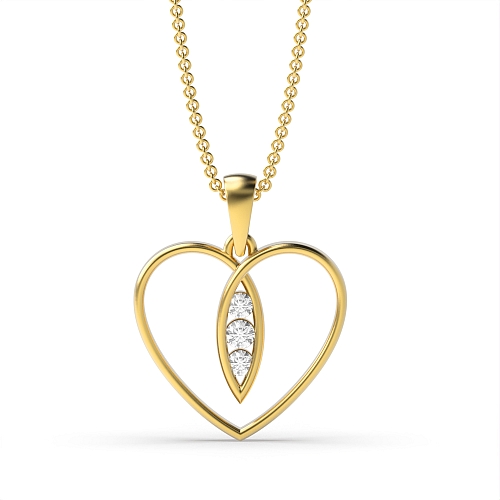 Channel Setting Round Yellow Gold Three stone Pendant Necklaces