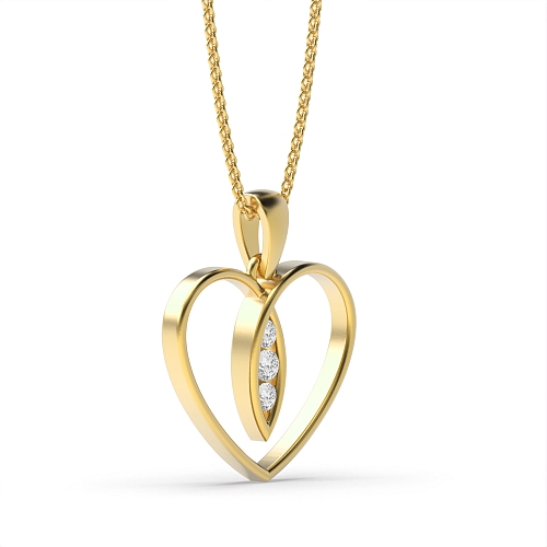Channel Setting Round Yellow Gold Three stone Pendant Necklaces