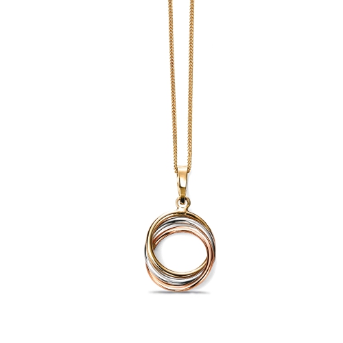 Designer Plain Tri Colour Hoop Gold Pendant Necklace (23mm X 13mm)