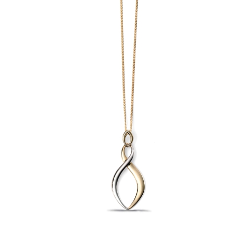 Plain Yellow and White Gold Twist Drop Pendant Necklace (33mm X 13mm)