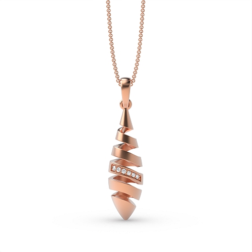 Pave Setting Round Rose Gold Spiral drop Pendant Necklaces