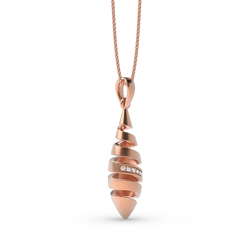 Pave Setting Round Rose Gold Spiral drop Pendant Necklaces