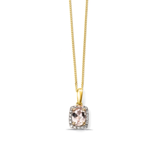 White Yellow or Rose gold Diamond and Morganite Pendant (16 mm X 7mm)