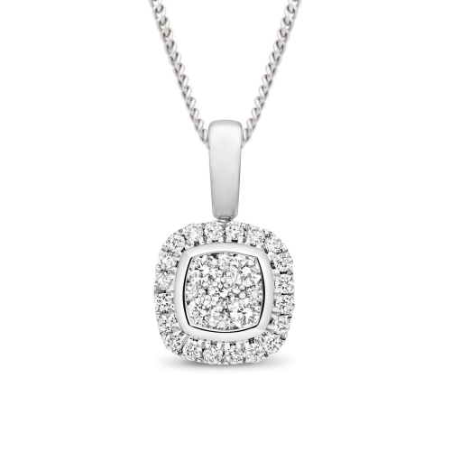 0.25 Carat Cushion Shape Cluster Solitaire Diamond Pendant Necklace for Women