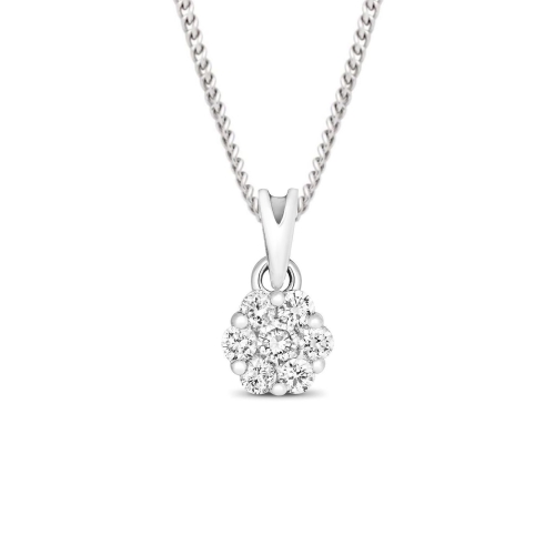 4 Prong Round Cluster diamond Pendant Necklaces