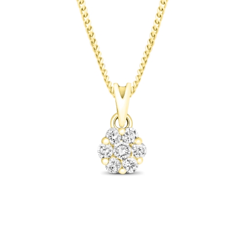 4 Prong Round Yellow Gold Cluster diamond Pendant Necklaces