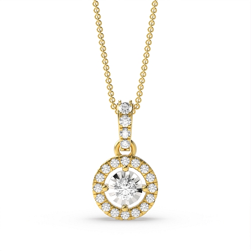 4 Prong Round Yellow Gold Beam Pendant Necklaces