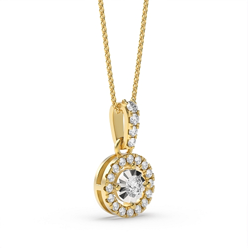 4 Prong Round Yellow Gold Beam Pendant Necklaces