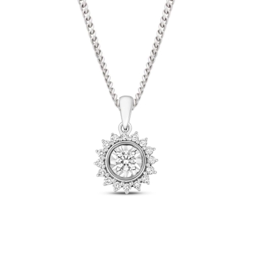 4 Prong Round Silver Celestial floral Pendant Necklaces