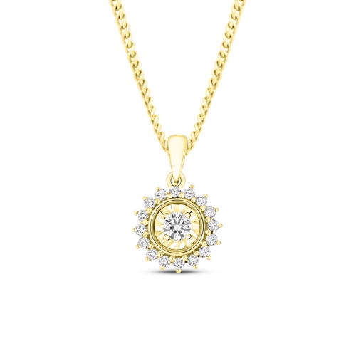 4 Prong Round Yellow Gold Celestial floral Pendant Necklaces