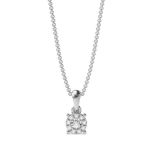 4 Prong Round Silver Cluster Pendant Necklaces