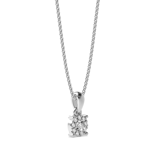 4 Prong Round Silver Cluster Pendant Necklaces