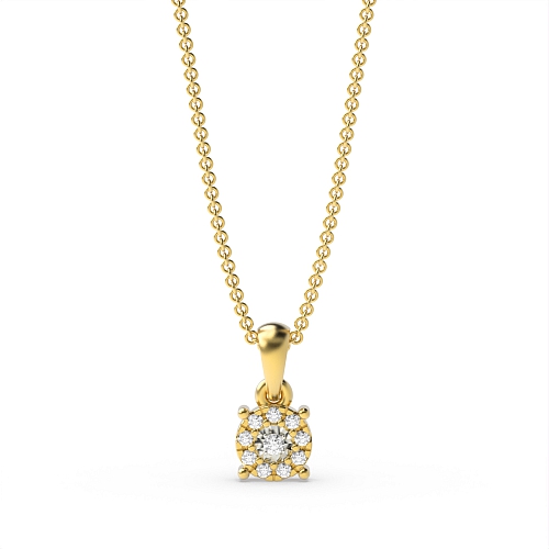 4 Prong Round Yellow Gold Cluster Pendant Necklaces