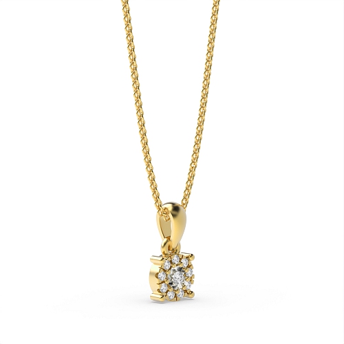 4 Prong Round Yellow Gold Cluster Pendant Necklaces