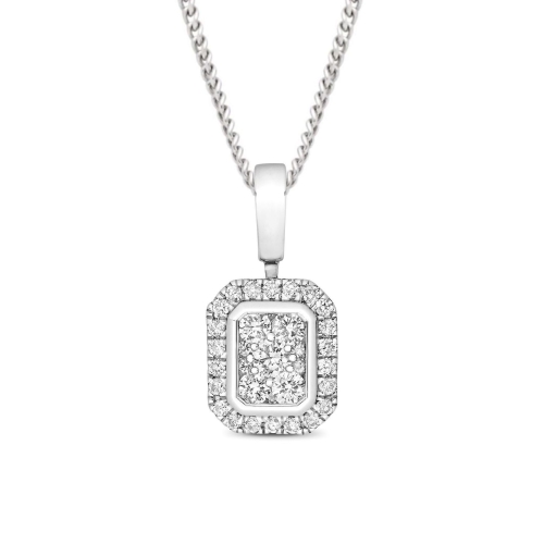 0.25 Carat Emerald Shape Cluster Solitaire Lab Grown Diamond Pendant Necklace for Women