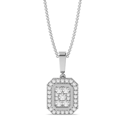 Pave Setting Round Platinum Spectral shine Cluster Pendant Necklaces