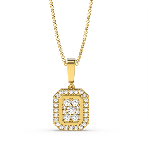 Pave Setting Round Yellow Gold Spectral shine Cluster Pendant Necklaces