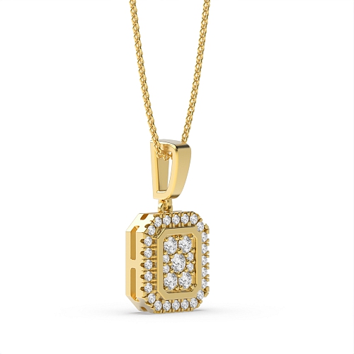 Pave Setting Round Yellow Gold Spectral shine Cluster Pendant Necklaces