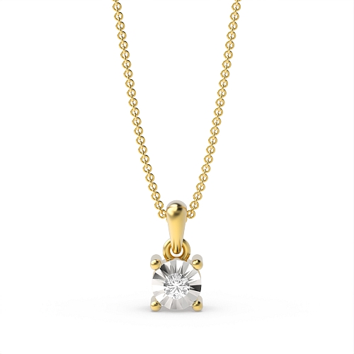 4 Prong Round Yellow Gold Eclat veil Pendant Necklaces