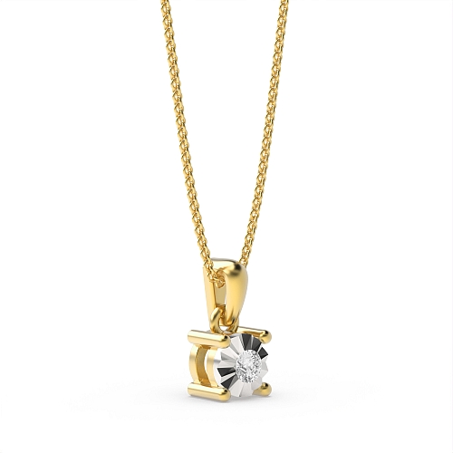 4 Prong Round Yellow Gold Eclat veil Pendant Necklaces