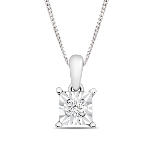 Look A Like Illusion Set Princess Cut Solitaire Lab Grown Diamond Pendant Necklace for Women