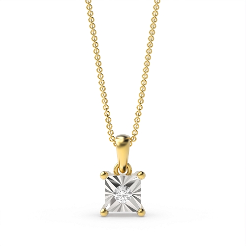 4 Prong Round Yellow Gold Essence stream Pendant Necklaces