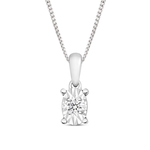 1/2 Look A Like Illusion Set Oval Shape Solitaire Diamond Pendant Necklace