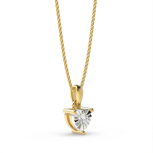 3 Prong Round Yellow Gold Mystic sparkle Pendant Necklaces