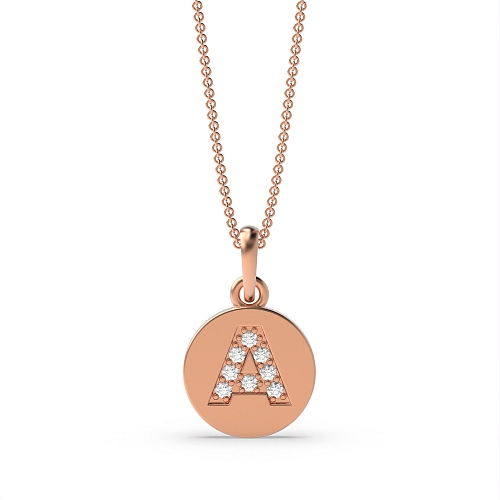 Pave Setting Rose Gold Round disc letter a Pendant Necklaces