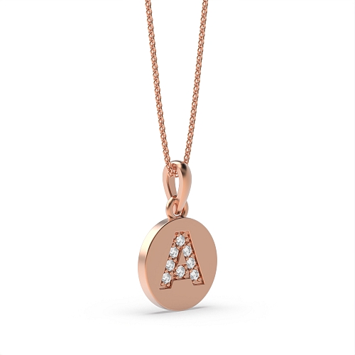 Pave Setting Rose Gold Round disc letter a Pendant Necklaces