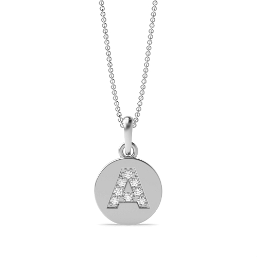 Pave Setting Round disc letter a Initial Pendant Necklaces