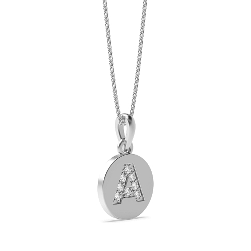 Pave Setting Round disc letter a Initial Pendant Necklaces