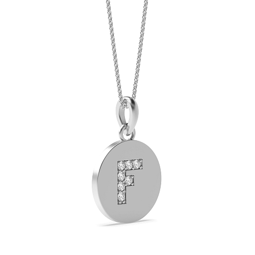 Pave Setting Round disc letter f Initial Pendant Necklaces