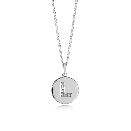 Disc 'L' Initial Name Diamond Necklace (10mm X 15mm)