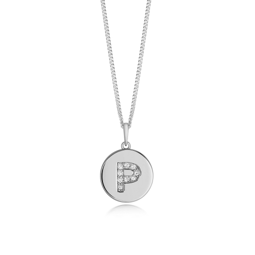 Disc 'P' Initial Name Diamond Necklace (10mm X 15mm)