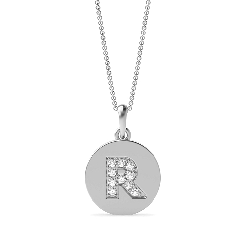 Pave Setting Round disc letter r Initial Pendant Necklaces