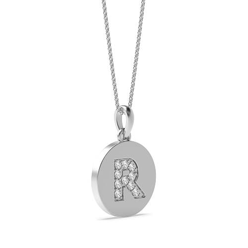 Pave Setting Round disc letter r Initial Pendant Necklaces