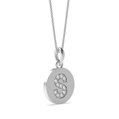Pave Setting Round disc letter s Initial Pendant Necklaces