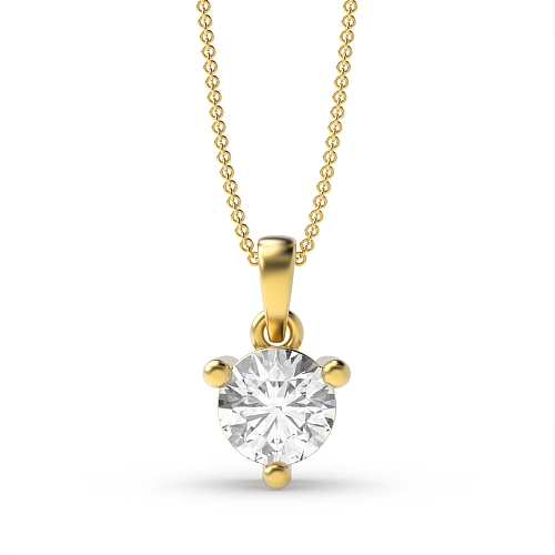 3 Prong Round Yellow Gold solid bale dangling Pendant Necklaces
