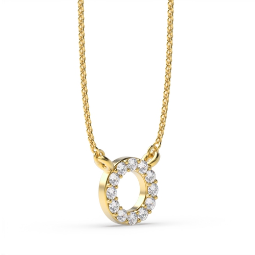 Pave Setting Round Yellow Gold Circle Pendant Necklace