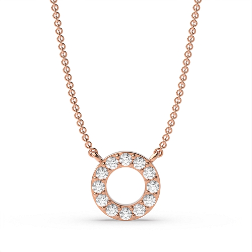 Pave Setting Round Rose Gold Petite  Pendant Necklaces
