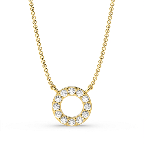 Pave Setting Round Yellow Gold Petite  Pendant Necklaces