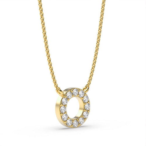 Pave Setting Round Yellow Gold Petite  Pendant Necklaces