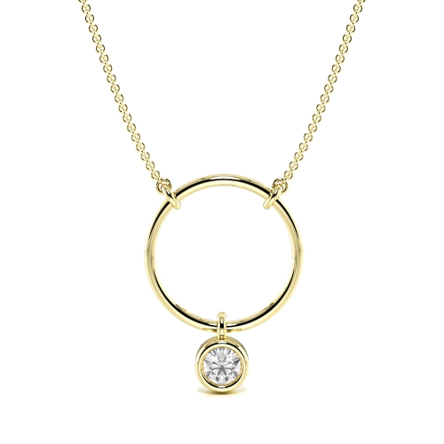 Bezel Setting Round  Diamond Circle Pendant Necklace(14.2mm X 10.5mm)