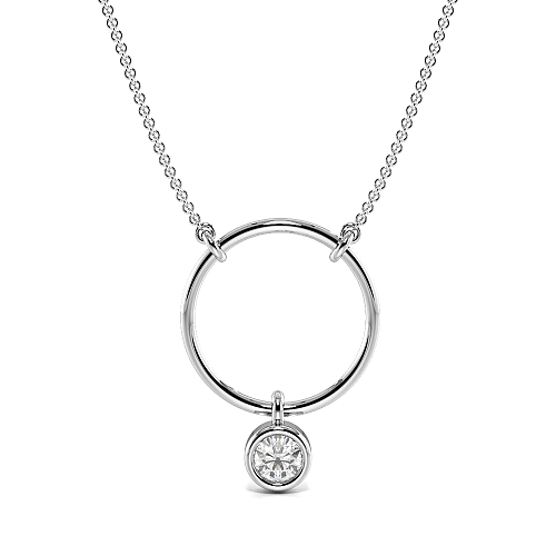 Bezel Setting Round Silver Solitare Circle Pendant Necklaces