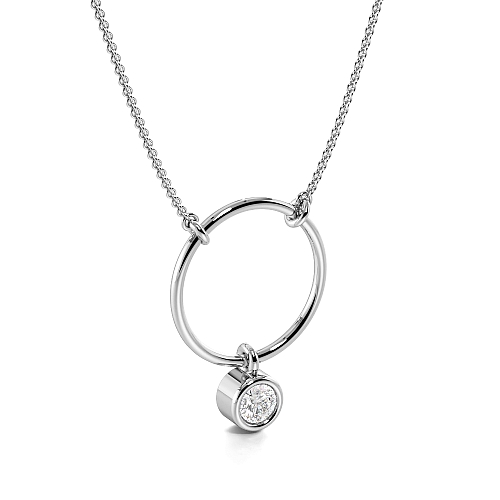 Bezel Setting Round Silver Solitare Circle Pendant Necklaces