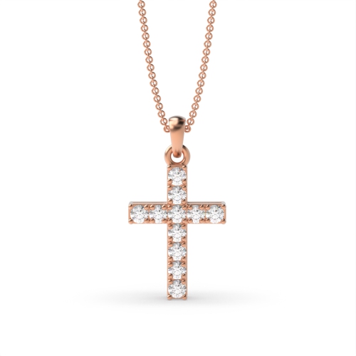 4 Prong Round Elegant Diamond Cross Necklace for Women(17.5mm X 9.0mm)